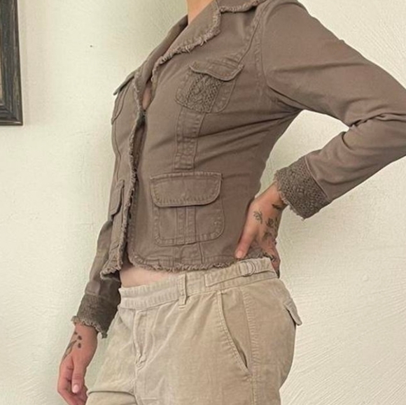 Vintage A.M.I. Distressed Crochet Light Brown Khaki Jacket Women’s Size Small - Picture 15 of 15